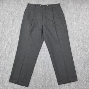 Vintage Lands End Pants Mens 37 Regular Gray Wool Pleated Suspender Made in USA